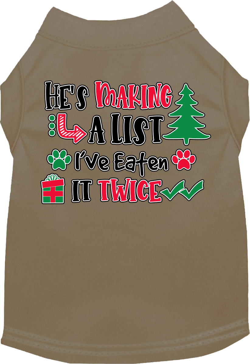 He's Making a List... Screen Print Dog Shirt Tan Size XXXL